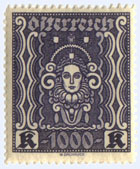 Österreich, Briefmarke aus 1922, "Dauermarkenserie Jugendstil Frauenkopf"
