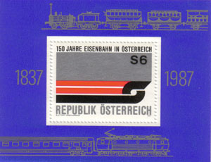 Österreich, Markenblock aus 1987, "150 Jahre Österreichische Eisenbahn"