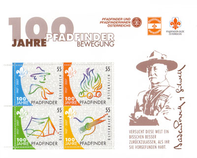 Österreich, Briefmarkenblock aus 2007, "100 Jahre Pfadfinderbewegung