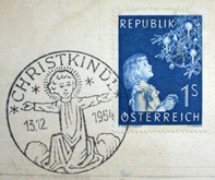 Sonderstempel des Postamts Christkindl und Weihnachtsmarke aus dem Jahre 1954