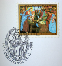 Sonderstempel des Postamts Christkindl und Weihnachtsmarke aus dem Jahre 2008